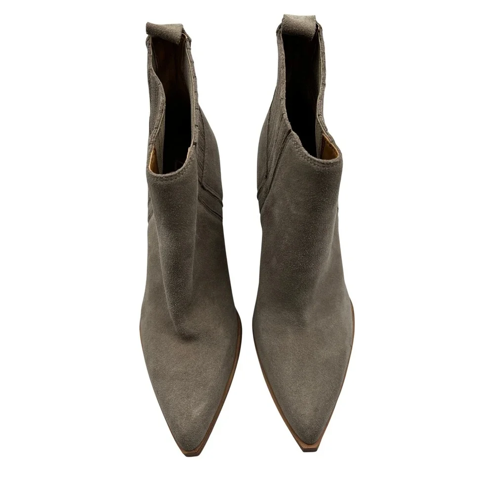 Marc Fisher LTD Yale‎ Ankle Boots Women 6.5 Grey Suede Excellent Point Toe Block